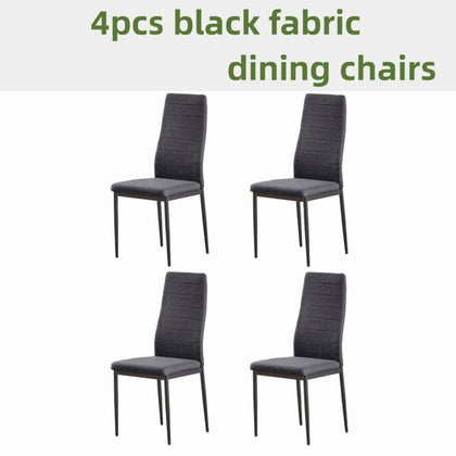 4pcs Black Fabric High Back Dining Chairs Black Metal Legs Kitchen Dining Room