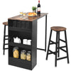 3PCS Bar Table & 2 Chairs Industrial Kitchen Dining Table Set with Side Storage