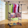 Heavy Duty Double Garment Hanging Stand Clothes Rail Rack W/Shoe Storage Shelves