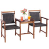 3PCS Wooden Furniture Set Outdoor Garden 2-Seater Table Chairs W/ Umbrella Hole