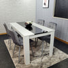 Kitchen Dining Table And 4 Chairs Wooden White Table Tufted Velvet Grey Chairs