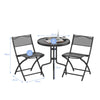 3PCS Garden Table Chairs Patio Tempered Glass Round Table Folding Chairs Outdoor