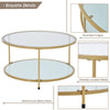 Round Glass Coffee Table with Golden Metal Legs & Shelf - Living Room Furniture