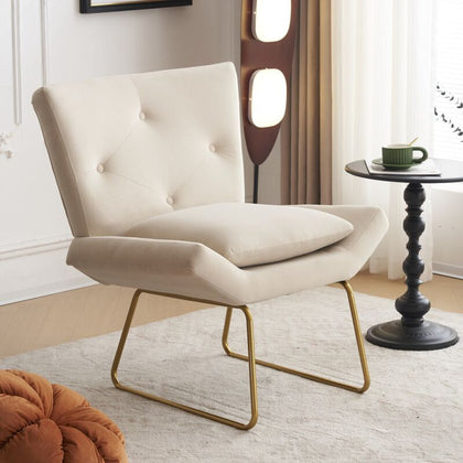 Stylish Accent Chair for Living Room Velvet Armchair Occasional Tub Chairs Cream