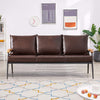 Brown Faux Leather Sofa 3 Seaters Armchair Metal Legs Couches Living Room Modern