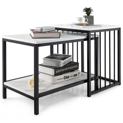 Set of 2 Modern Coffee Nesting Table Set 3 Tiers Storage Side Table Living Room