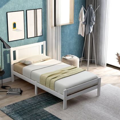 Single Bed White Solid Pine Wood Frame 3ft Wooden Shaker Style Bedroom Furniture