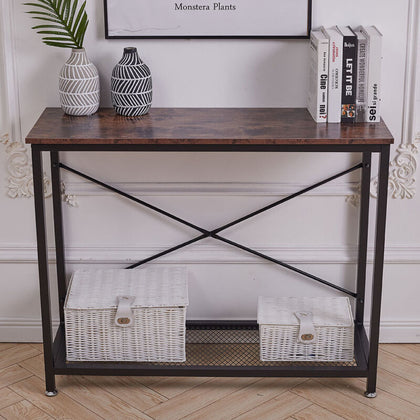 Retro 2Tier Console Table Side/End Table w Mesh Shelf Entryway Hallway Furniture