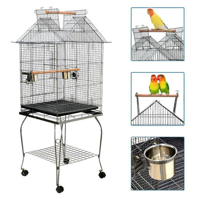 139cm Play Top Large Metal Bird Cage Parrot Budgie Finch Canary Cockatiel Aviary