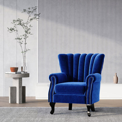 Wingback Armchair High Back Chair Lounge Sofa Living Room Upholstery Velvet Blue