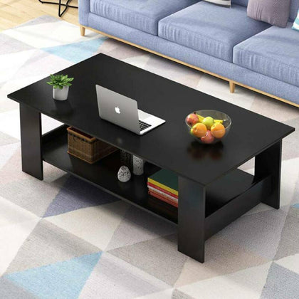 Coffee Table 2 Tier Side End Desk Home Living Room Standing with Storage Shelf