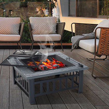 3 in 1 Square Fire Pit BBQ Grill Outdoor Garden Table Stove Patio Heater Ice Pit