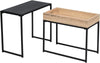 Industrial Nested Tables Black Top Oak Tray Stackable Units Metal Frame Set 2Pcs