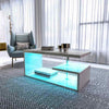 Alaska Modern High Gloss White Coffee Table Rectangle Side Table with RGB LED