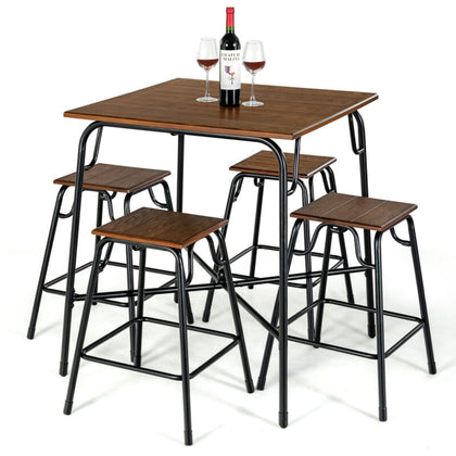 5-piece Bar Table Set Pub Dining Table Set w/Counter Height Backless Stools
