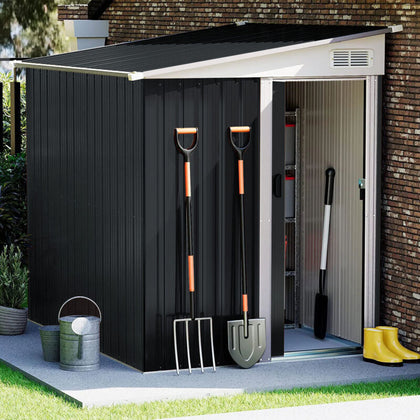 5X7FT Steel Metal Outdoor Garden Tool Storage Shed Bike Bin Store PentRoof Shelf