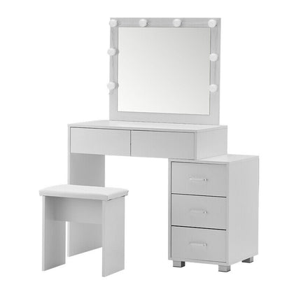 Dressing Table Mirror with Lights Stool Makeup Vanity Set Desk Organizer Dresser