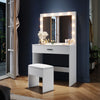 Dressing Table White Vanity Set Makeup Desk with Stool Mirror Drawer LED Lights