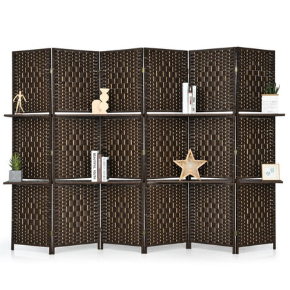 6 Panel Folding Room Divider Freestanding Screen Privacy Wall Divider W/Shelves