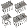 Catering Sink Stainless Steel Commercial Kitchen Wash Sinks w/Shelf/Backsplash