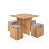 Wooden Dining Table Set w/4 Storage Stools Compact Space Saver Kitchen Red Oak