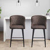 2 Pcs Breakfast Stool Bar Stools Brown Grey Faux Leather Dining Room Metal Legs