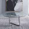 Large Round Glass Coffee Table Side Tea Table Glossy Metal X-Shaped Base Legs UK