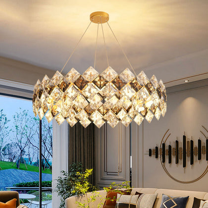 Luxury Modern Crystal Chandeliers Smoky Grey & Clear Golden Metal Pendant Lights