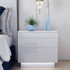 High Gloss White Bedside Table Cabinet 2 Drawers Matt Body Nightstand LED UK