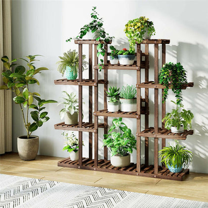 300℃ Carbonized Wood Plant Stand Durable Flower Pot Holder Shelving Unit Decorat