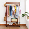 Heavy Duty Vintage Wood Clothes Rail Rolling Hanging Garment Rack Storage Shelf