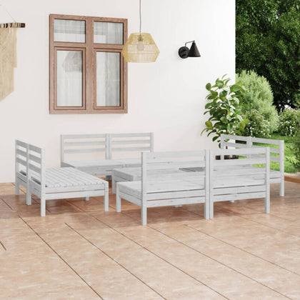 9 Piece Garden Set White Solid Pinewood B6R6