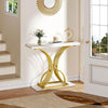Faux White Marble Console Table Wooden Top Gold Metal C Shaped Legs Entryway