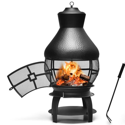 Patio Fire Pit Chimenea Fireplace Wood/Coal Burning Heater W/ 2-piece Log Grate