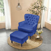 Luxury Velvet Blue Modern Armchair Button-tufted Soft Accent Chair W/Footstool