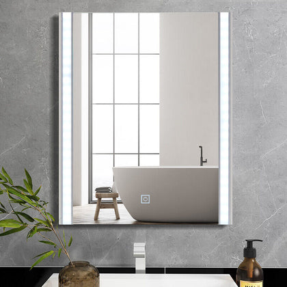 White Bathroom Mirror Wall Mounted 3 Colors LED Lights Touch Switch Anti-fog