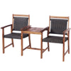 3PCS Wooden Furniture Set Outdoor Garden 2-Seater Table Chairs W/ Umbrella Hole