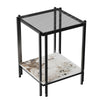 Tempered Glass Side Table Coffee Table Marble Storage Shelf with Dual Pole Legs