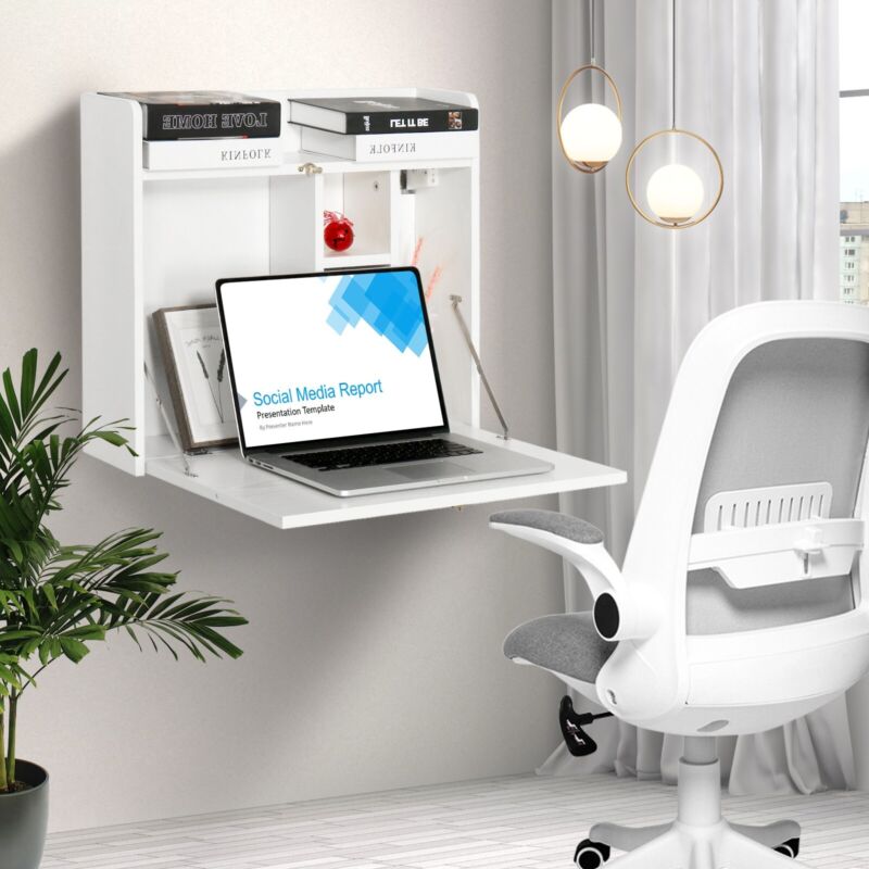 Drop Top Computer Desk Wall-mounted Computer Desk Folding Laptop Drop-Leaf Study Table with S ...