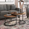 2/3 Nesting Tables Round Nest of Table Set Metal Frame Rustic Wood Tabletop Unit