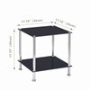 2pcs Square Black Tempered Glass Side End Table Bedside Table with Storage Shelf