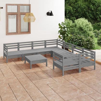 9 Piece Garden Set Grey Solid Pinewood Y3I8