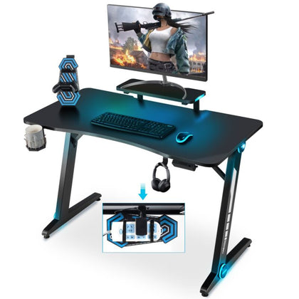 Gaming Computer Desk Z-Shaped Home Game Work Station PC Gamer Table w/ RGB Light