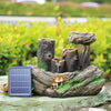 Outdoor Garden Water Feature LED Lighting Wooden Effect Fountain Solar Powered
