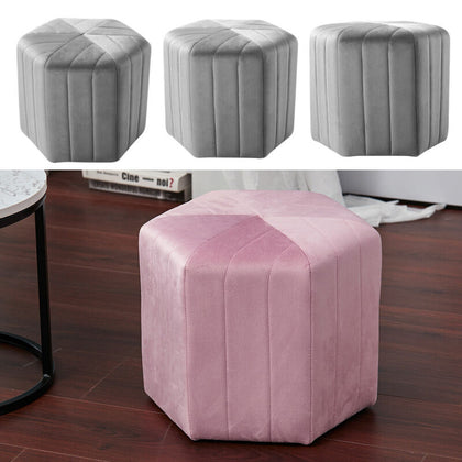 Velvet Padded Stool Dressing Vanity Seat Hexagon Pouffe Footstool Home Furniture