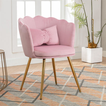 Velvet Upholstered Accent Chair Wing Back Armchair with Pilow & Metal Legs Pink