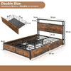 Double Size Bed Frame Metal Platform Bed w/ 4 Storage Drawers & Charging Station