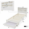 3FT Single Bed Frame Pine Wooden Storage Kids Bed Headboard Shelves Drawer White