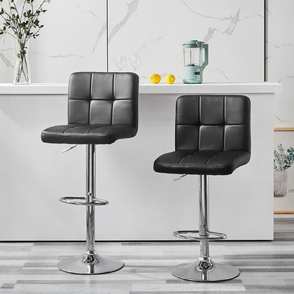 2Pcs Black Barstools Faux Leather Gas Lift Bar Chair Height Adjustable Modern