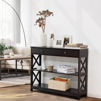 3-Tier Console Table X-Design Hallway Storage Cabinet Sofa Side Table W/ Drawer
